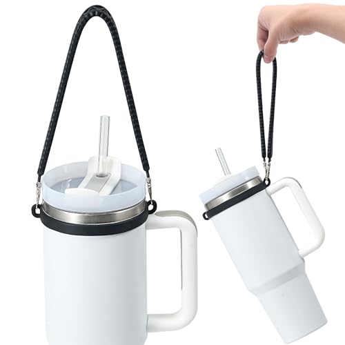 Silicone Water Bottle Handle with Strap - Black, Fits 8-40oz Bottles