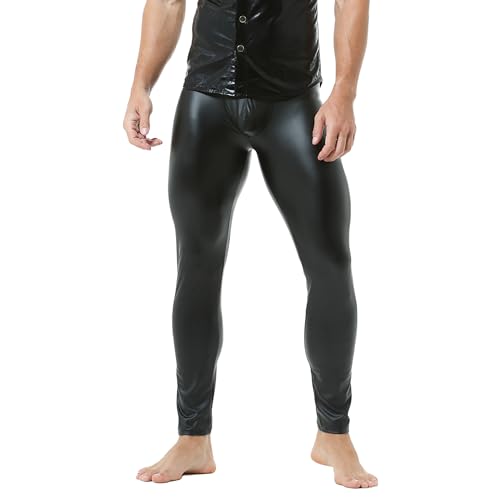 DTODWW Men's Faux Leather Activewear Leggings Slim Fit Black XL