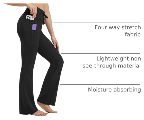 Baleaf XX-Large Black Flare Leggings with Zipper Pockets Drawstring Yoga Pants