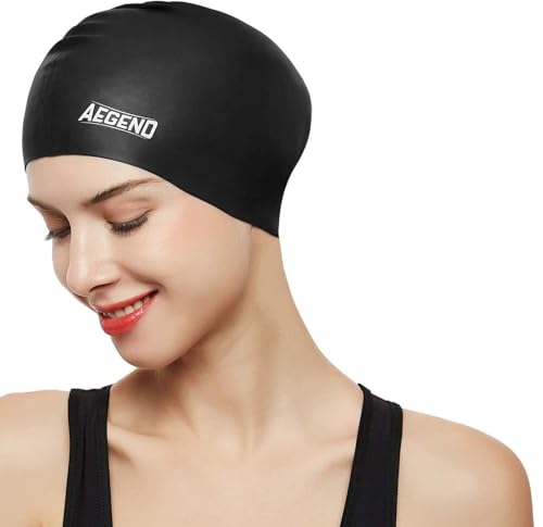 Long Hair Swim Cap - Durable Silicone Swim Hat for Women & Men - 1 Pack - Black