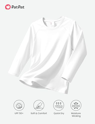 Boys UPF 50+ Long Sleeve Rash Guard Swim Shirt - White, 5-6 Years