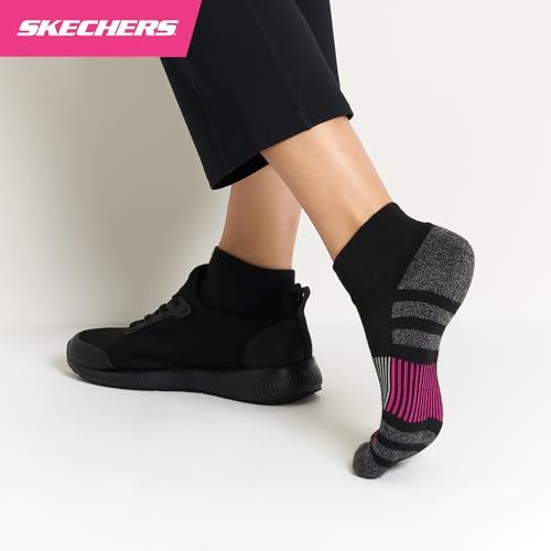 Skechers Women's 8-Pack Work Collection Crew Socks with Extra Cushion & Mesh Ventilation, Size 9-11, Black/Pink Glo/Bluefish