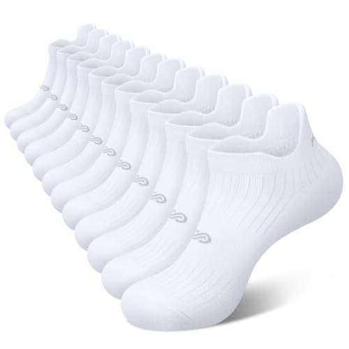 Cushion Running Socks - Medium White, 6 Pairs Ankle Socks for Men & Women