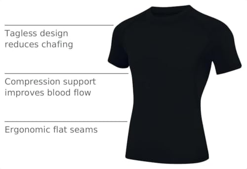 Runceptual Youth Boys Short Sleeve Compression Athletic Base Layer Shirt - Medium Black