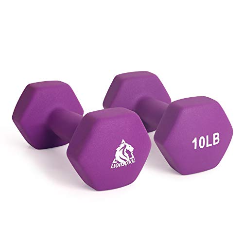 Purple 10lb Set of 2 Neoprene Dumbbells - Anti-Slip Hex Hand Weights for Strength Training