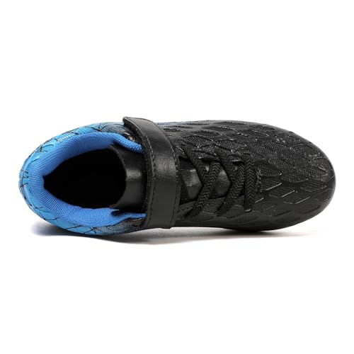 Kids Soccer Cleats, Firm Ground Football Shoes, Boys Girls Outdoor, 1.5 Big Kid, Black/Blue