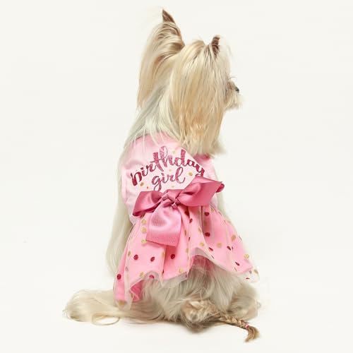 Fitwarm Medium Pink Birthday Girl Dog Tulle Dress for Small Dogs & Cats