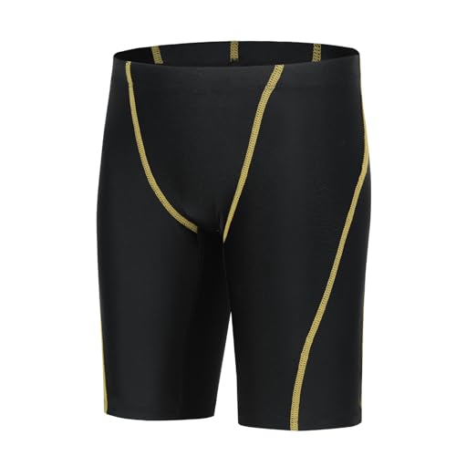 Boys Swim Jammers - Youth Swimming Trunks UPF50+ - Large Yellow Line