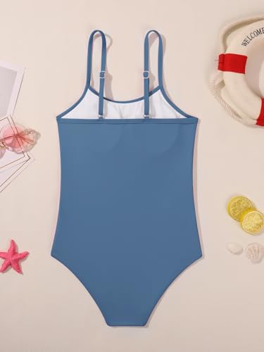 Girls One-Piece Swimsuit with Adjustable Straps - Dusty Blue, 11-12 Years