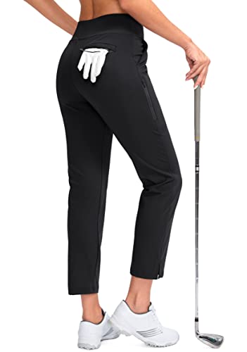 YYV Women's High Waist Stretch Golf Pants with Pockets - Medium Black