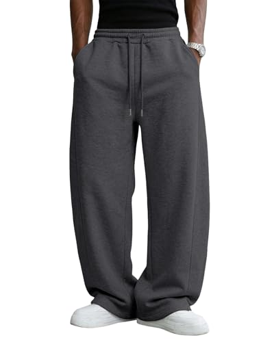 Pillxter Men’s Baggy Sweatpants Cotton Fleece Wide Leg Lounge Pants Dark Gray Large with Pockets