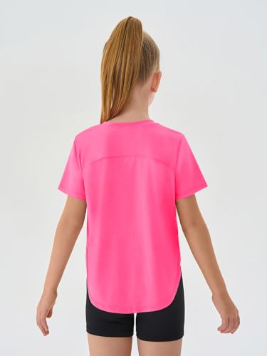 Girls Athletic Shirts - Short Sleeve Active Sports Top, 7-8 Years / Pink