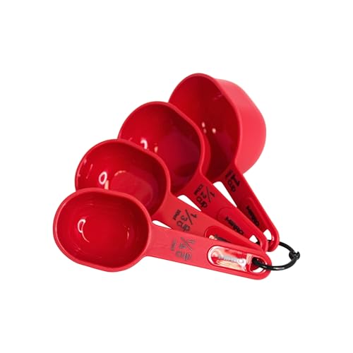 4-Piece Nested Measuring Cup Set - Durable Red Plastic Kitchen Essentials