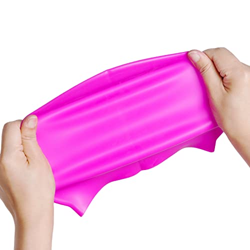 Kids Silicone Swim Cap - 2 Pack Waterproof Bath Caps for Ages 3-15 - Rose Red & Purple