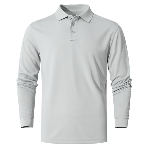 Men's Long Sleeve Quick-Dry Tactical Golf Shirt - Light Gray, Small