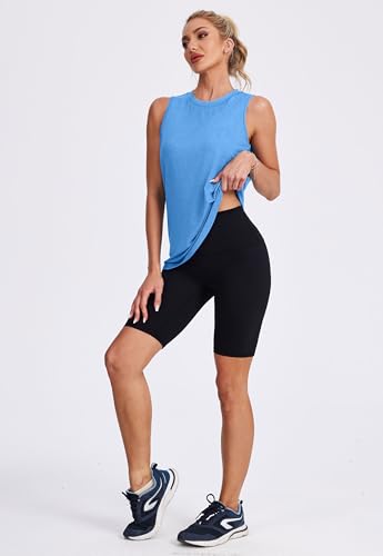 Blue Women's Workout Tank Top - Lightweight Sleeveless Athletic Shirt, Large