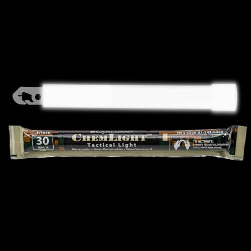 Cyalume - 9-03680 ChemLight Military Grade Chemical Light Sticks ? 30 Minute Duration Light Sticks Provide Intense Light, Ideal as Emergency or Safety Lights and Much More, Standard Issue for U.S. Military Personnel ? White, 6¡± Long (Pack of 10)