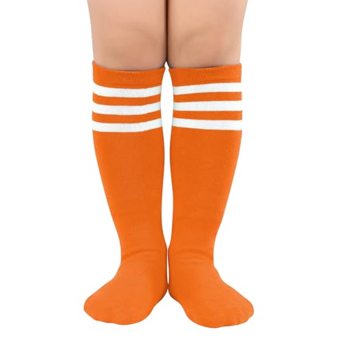 Toddler Soccer Socks for Kids - Knee High, 3-6 Years, Orange & White