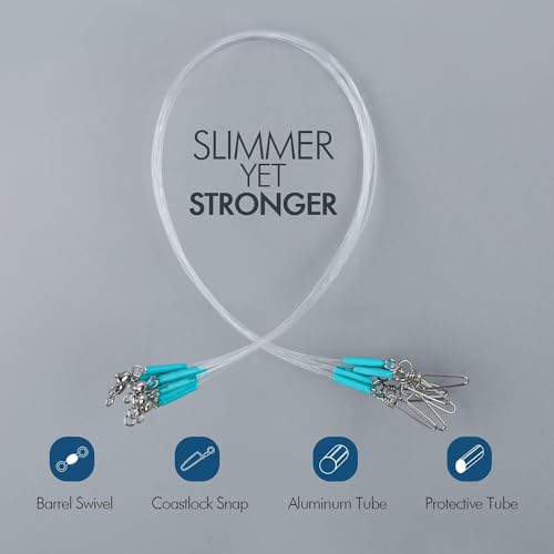 Fluorocarbon Fishing Leader Line with Swivels - Blue 10pcs, 12" 20lb
