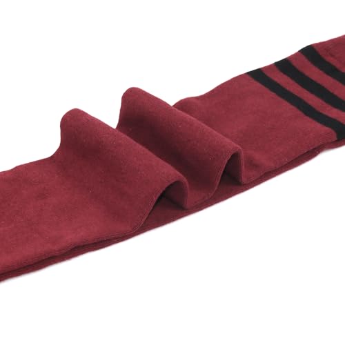 Thigh High Socks for Women - Cotton Warm Striped - Burgundy