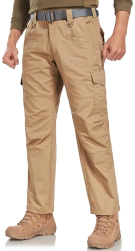 Mens Tactical Cargo Pants Ripstop Water-Resistant Breathable Work & Hiking Pants, Dark Khaki, 34W x 32L
