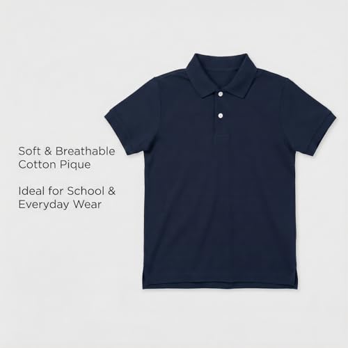 Kids School Uniform Polo Shirt - Short Sleeve Cotton Blend, 12 Years
