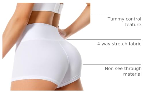 High Waisted Biker Shorts for Women - 3 Inch - Small-Medium - White