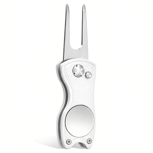 Foldable Golf Divot Repair Tool with Magnetic Ball Marker - White