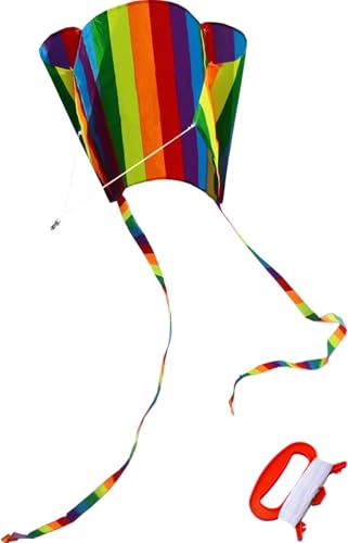 HENGDA Rainbow Parafoil Kite for Kids & Adults - with 700ft Reel String, Easy Fly, No Assembly, Beach Fun (Variation: rainbow kite)