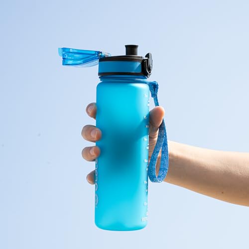 OLDLEY Kids Water Bottle 17 Oz with Blue Straw & Chug Lids, Leakproof BPA-Free Tritan