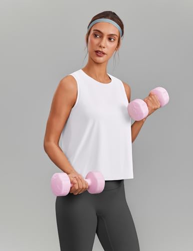 Cooling Crop Tank Top for Women - UPF 50+, Quick-Dry, Small/White