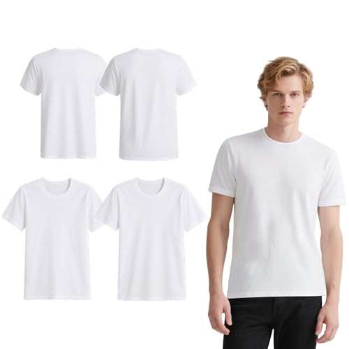 OKBA Men's XL White Crew Neck T-Shirts 4-Pack - Short Sleeve Undershirts for Workout