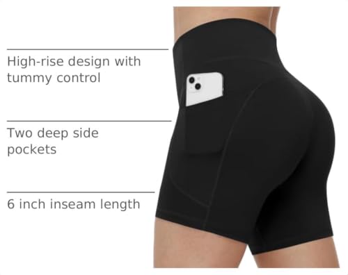 Runhit Women's High-Waist Biker Shorts 4/6/8 in No Front Seam with Pockets, Tummy Control