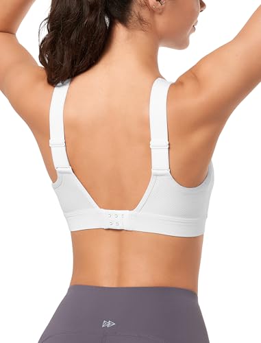 Yvette Adjustable High Support Sports Bra with Sewn-in Pads - White, Medium D/DDD