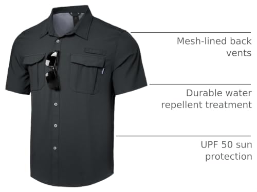 Haimont Men's UPF 50+ Short Sleeve Hiking Button-Down Shirt - Large, Dark Grey