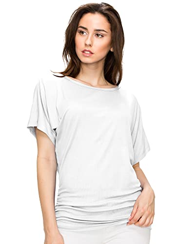 Made By Johnny Women's Small Solid Short Sleeve Boat Neck Dolman Top Wt817_white