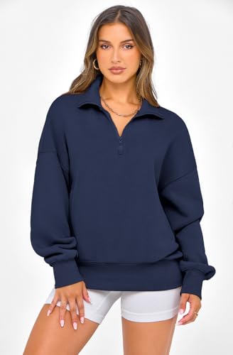 Womens Half Zip Oversized Fleece Hoodie - Navy, Small