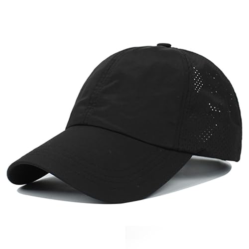 Adjustable Quick Drying Cross Ponytail Baseball Cap - Black