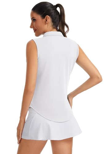 Women's Sleeveless Polo Shirt - UPF 50+ Quick Dry - X-Large White