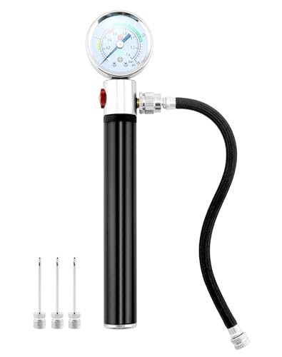 QWORK Ball Air Pump with Gauge - multi-sport hand pump for basketball, volleyball, soccer, bicycle tires