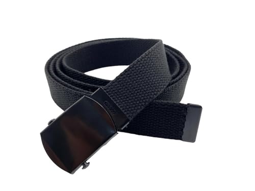 Canvas Web Belt - Military & Golf Belt with Black Buckle, Up to 45" Waist - Black