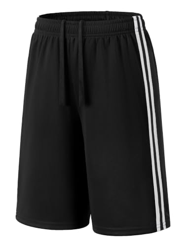 Boys Athletic Shorts - Kids Basketball & Soccer Sports - 9-10 Years Black