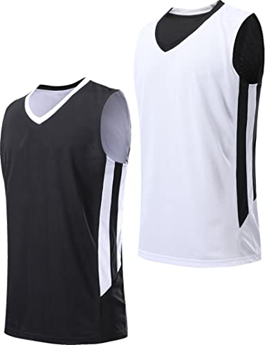 Reversible Boys Basketball Jerseys - Mesh Sleeveless Shirts, Medium Black/White