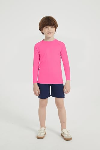 Kids Neon Rash Guard Swim Shirt UPF 50+ Long Sleeve - 12-14 Years Pink