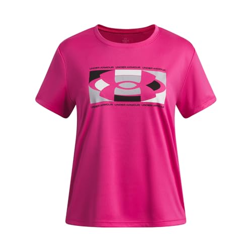 Under Armour Girls' Tech Big Logo Short Sleeve T-Shirt - Medium, Virtual Pink & White