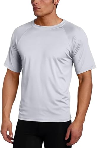 Men's Swim Shirt - UPF 50+ Short Sleeve Rash Guard, X-Large Grey