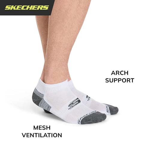 Skechers Men's 6 Pack Quarter Crew Socks White/Grey 10-13 - Athletic Comfort