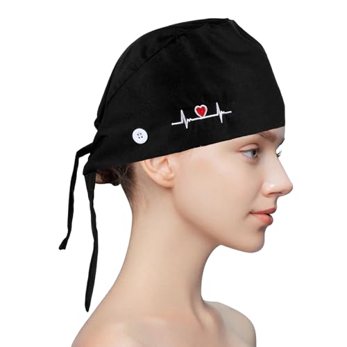 Adjustable Nurse Cap with Button & Sweatband - Black