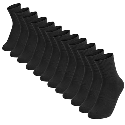 Cushioned Crew Socks - 12 Pack Cotton Athletic Socks - Black 8.5-9.5