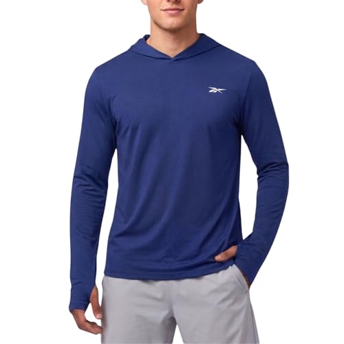 Reebok Men's Hooded Rash Guard Long Sleeve Sun Hoodie Fishing Shirt - Medieval Blue, Large
